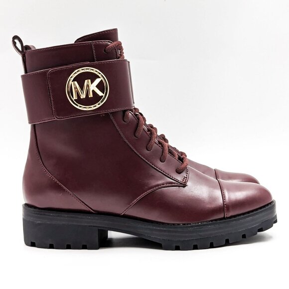 Michael Kors Women Tatum Vegan Red Leather MK Logo Combat Boots size 7 - Picture 9 of 12